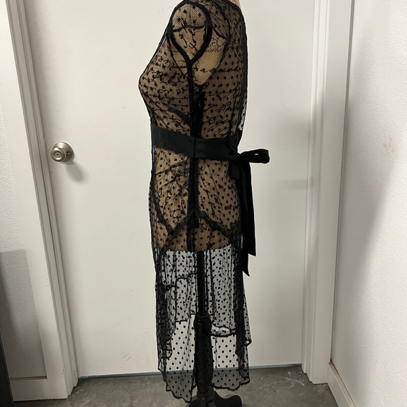Voila sheer black dress, size small with silky waist tie - Picture 6 of 12